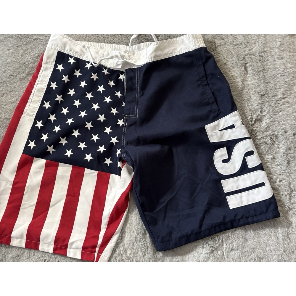Calhauoun Board Shorts size L patriotic U.S Flag drawstring